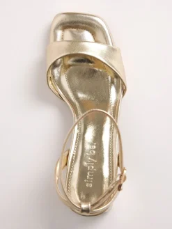 Simply Be Barely There on Low Block Heels in Extra Wide Fit Gold Sale