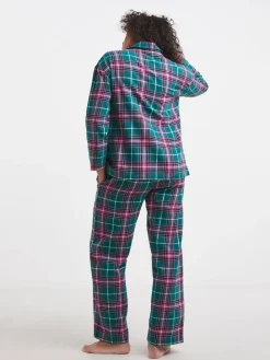 Simply Be Green Pretty Secrets Lurex Check Button Through Pyjamas Set Sale