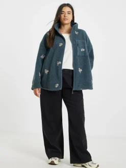 Simply Be Grey Floral Borg Embroided Slogan Sweatshirt Clearance