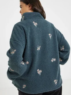 Simply Be Grey Floral Borg Embroided Slogan Sweatshirt Clearance