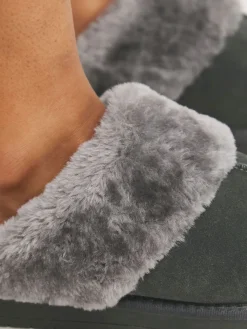 Simply Be Standard Fit Faux Fur Lined Suede Mule Slippers Grey Online