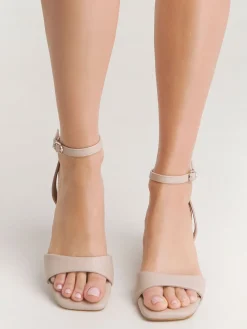 Simply Be Barely There on Low Block Heels in Extra Wide Fit Natural New