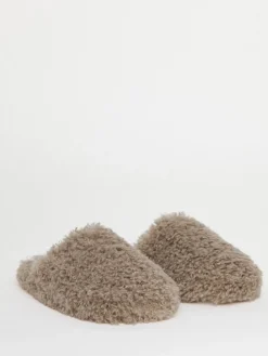 Simply Be Shaggy Fur Mule Slippers Natural New