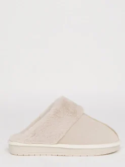 Simply Be Standard Fit Faux Fur Lined Suede Mule Slippers Natural