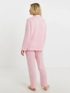 Simply Be Pink Pretty Secrets Brushed Ribbed Button Through Pyjama Set Best