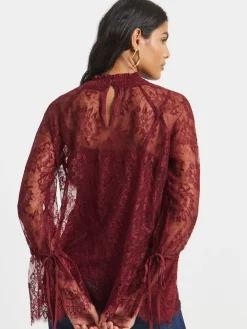 Simply Be Red Eyelash Lace Top With Sleeve Detail Discount