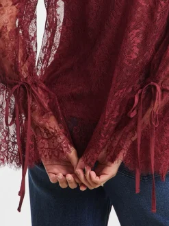 Simply Be Red Eyelash Lace Top With Sleeve Detail Discount