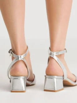 Simply Be Barely There on Low Block Heels in Extra Wide Fit Silver Sale