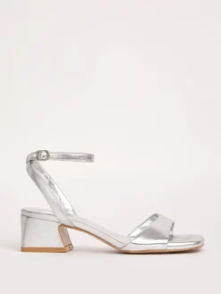 Simply Be Barely There on Low Block Heels in Extra Wide Fit Silver Sale