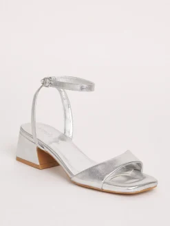 Simply Be Barely There on Low Block Heels in Extra Wide Fit Silver Sale