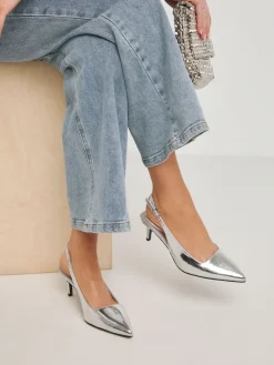 Simply Be Extra Wide Fit Slingback Court Shoes Silver Clearance