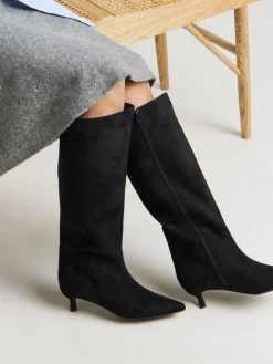 Simply Be Wide Fit Kitten Heel Straight Leg Boots Soft Black Sale