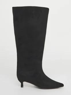 Simply Be Wide Fit Kitten Heel Straight Leg Boots Soft Black Sale