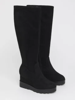 Simply Be Wide Fit Stretch Wedge Knee High Boots Soft Black Best