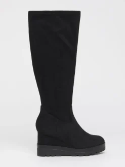 Simply Be Wide Fit Stretch Wedge Knee High Boots Soft Black Best