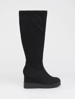 Simply Be Wide Fit Stretch Wedge Knee High Boots Soft Black