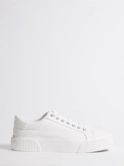 Simply Be Wide Fit Canvas Chunky Ribbed Sole Trainers White Clearance