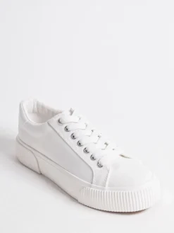Simply Be Wide Fit Canvas Chunky Ribbed Sole Trainers White Clearance