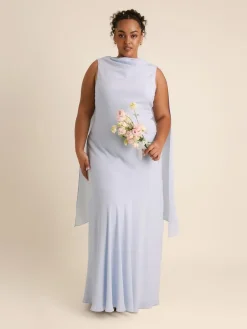 Six Stories Blue High Cowl Neck Drape Crepe Bridesmaid Dress Online