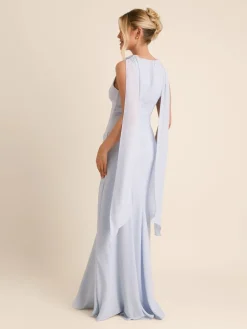 Six Stories Blue High Cowl Neck Drape Crepe Bridesmaid Dress Online