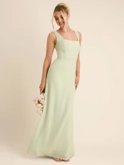 Six Stories Green Square Neck Crepe Bridesmaid Dress with Neck Scarf Outlet