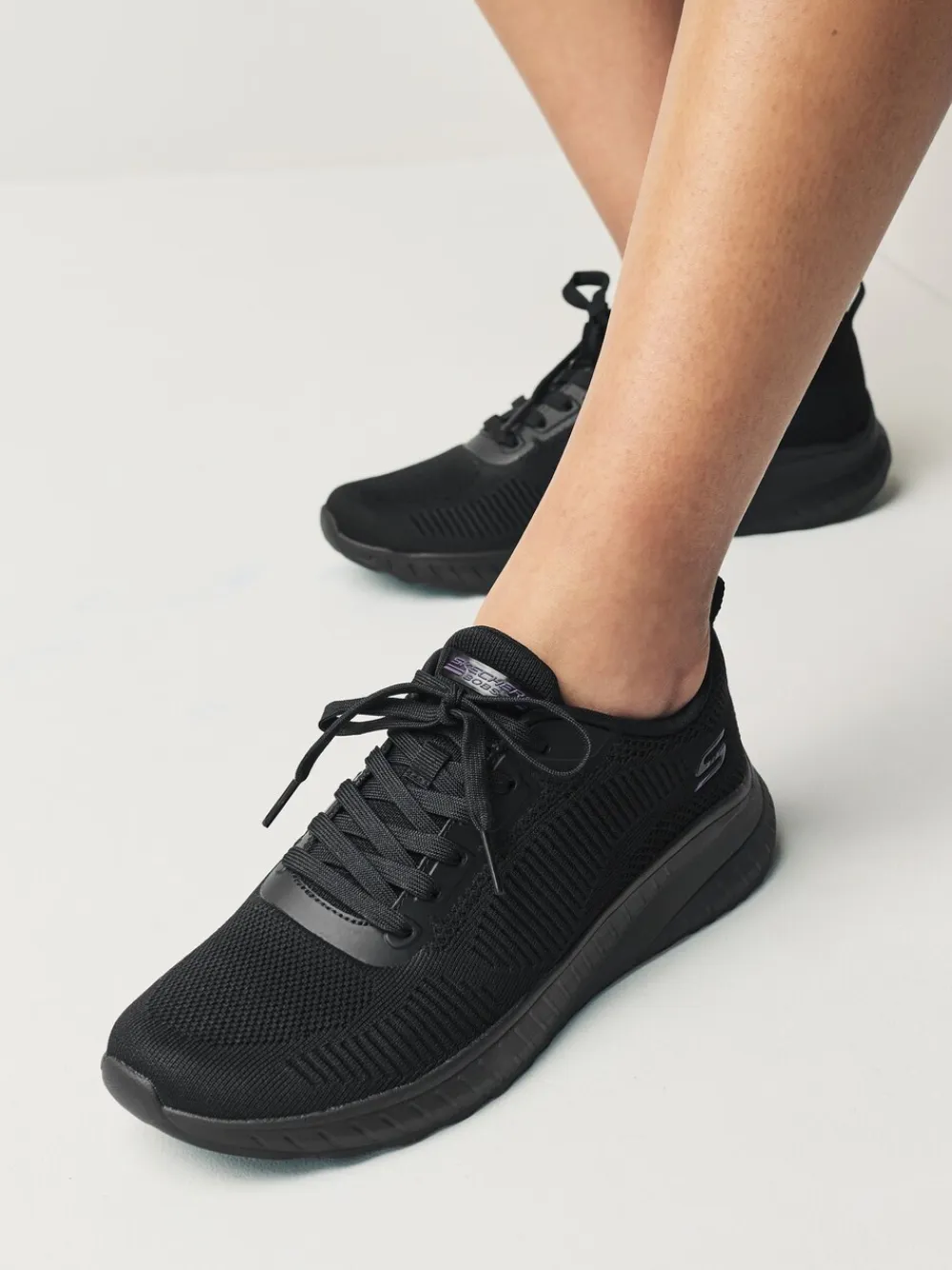 Skechers Womens Bobs Squad Chaos Face Off Trainers Black Chrome Discount