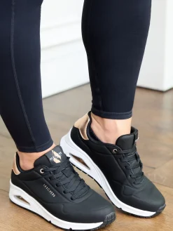 Skechers Golden Womens Standard Fit Uno Trainers Black Dark