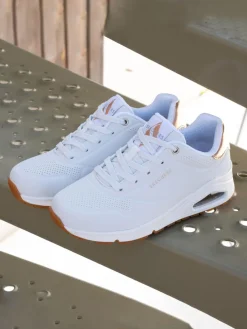 Skechers Golden Womens Standard Fit Uno Trainers Cotton White Online