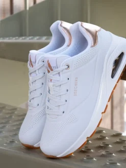 Skechers Golden Womens Standard Fit Uno Trainers Cotton White Online