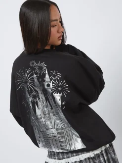 Skinnydip Black Disney Silver Foil Castle Sweatshirt New