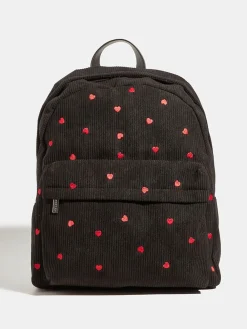 Skinnydip Black Red Ditsy Heart Print Embroidered Backpack Outlet
