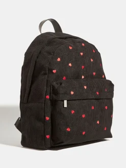Skinnydip Black Red Ditsy Heart Print Embroidered Backpack Outlet
