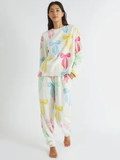 Skinnydip Pink Multicolour Bow Twosie Fleece Pyjamas Set Clearance