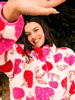 Skinnydip White Cherry and Strawberry Longline Fleece