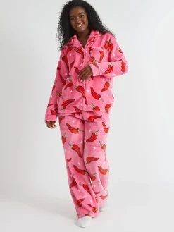 Skinnydip White Chilli Sparkle Twosie Fleece Pyjamas Set New