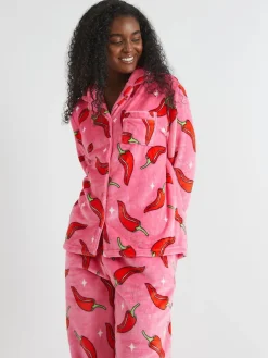 Skinnydip White Chilli Sparkle Twosie Fleece Pyjamas Set New