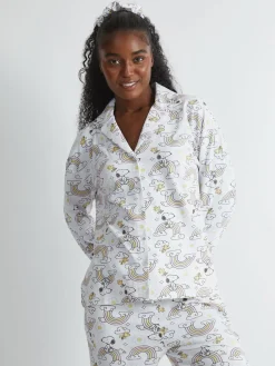 Skinnydip White Peanuts x Snoopy Rainbow Print Pyjama Set in Ecru Best