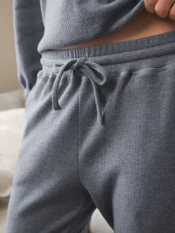 Next Slate Grey Cosy Waffle Long Sleeve Pyjamas New