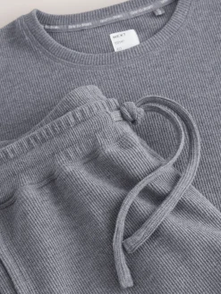 Next Slate Grey Cosy Waffle Long Sleeve Pyjamas New