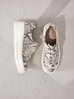 Next Slip On Signature Leather Chunky Wedge Platform Trainers Snake New