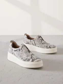 Next Slip On Signature Leather Chunky Wedge Platform Trainers Snake New