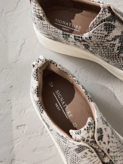 Next Slip On Signature Leather Chunky Wedge Platform Trainers Snake New