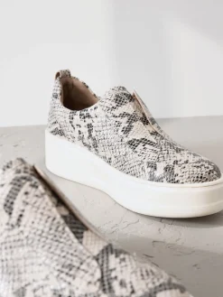 Next Slip On Signature Leather Chunky Wedge Platform Trainers Snake New