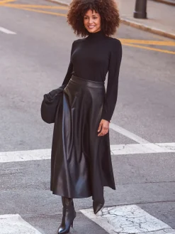 Sosandar Faux Leather Midaxi Skirt Black Discount