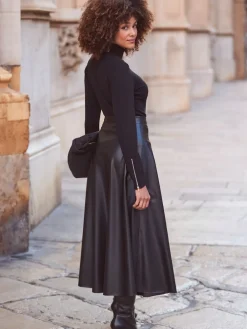 Sosandar Faux Leather Midaxi Skirt Black Discount