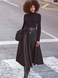 Sosandar Faux Leather Midaxi Skirt Black Discount