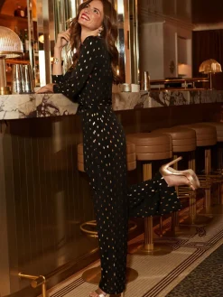 Sosandar Black Metallic Fleck Jumpsuit Sale