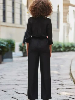Sosandar Black Side Stripe Button Front Jumpsuit Hot