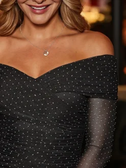 Sosandar Black Sparkle Bardot Ruched Midi Dress Discount