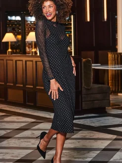 Sosandar Black Sparkle Mesh High Neck Midi Dress Sale